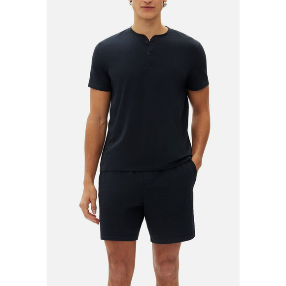 GAP Men 2-Pc. Heathered Henley Shirt & Shorts Pajama Set Black Size M - Picture 1 of 3